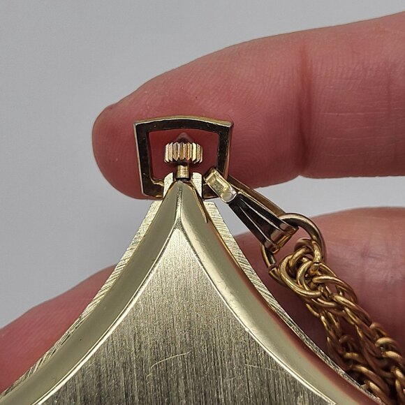 VTG Bradley Swiss Made Pendant Pocket Watch Gold Tone Diamond Shape - Picture 8 of 8